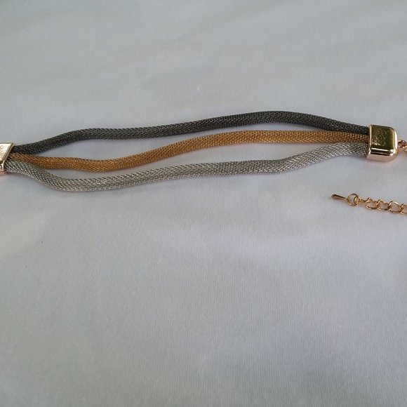 Bracelet 3 Strand/Color Coil Spring Gold Silver Gun Metal/Black 7.5" 7 1/2" - Picture 4 of 11